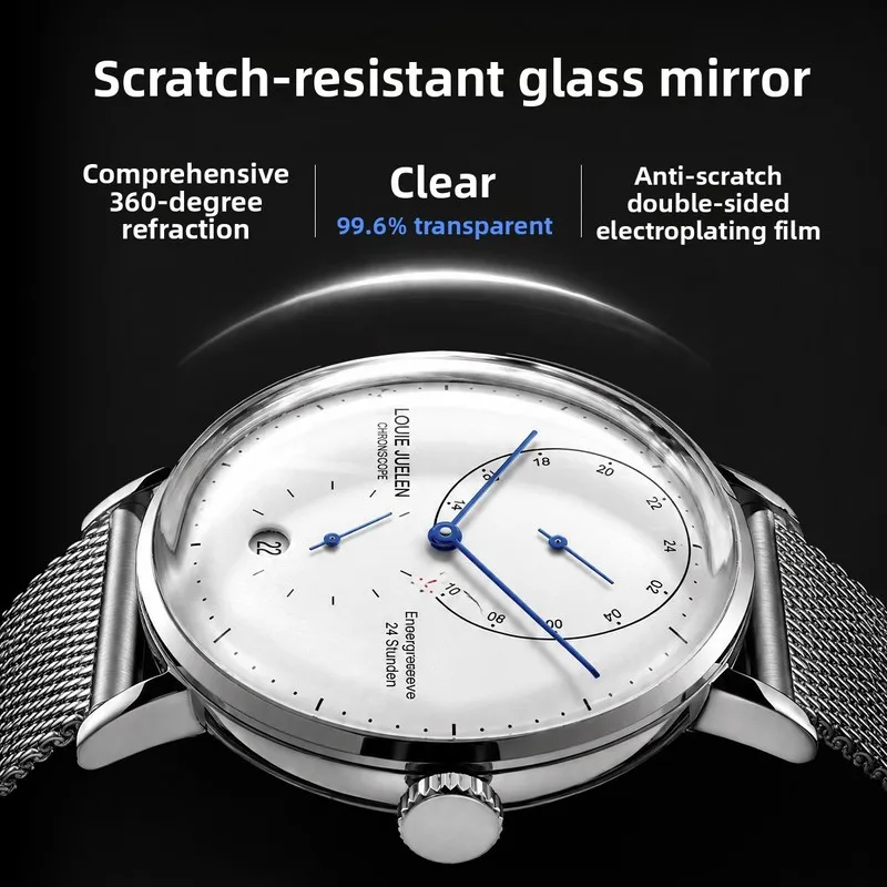 Elegant Waterproof Men's Quartz Watch with Tempered Double-Curved Glass