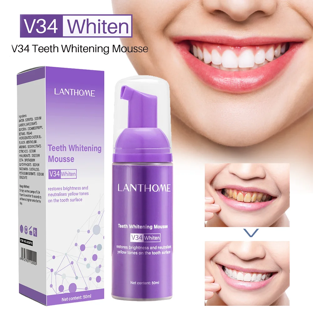 V34 Mousse 50ml Teeth Cleaning Toothpaste Effective Whitening Yellow Removing Tooth Stain Oral
