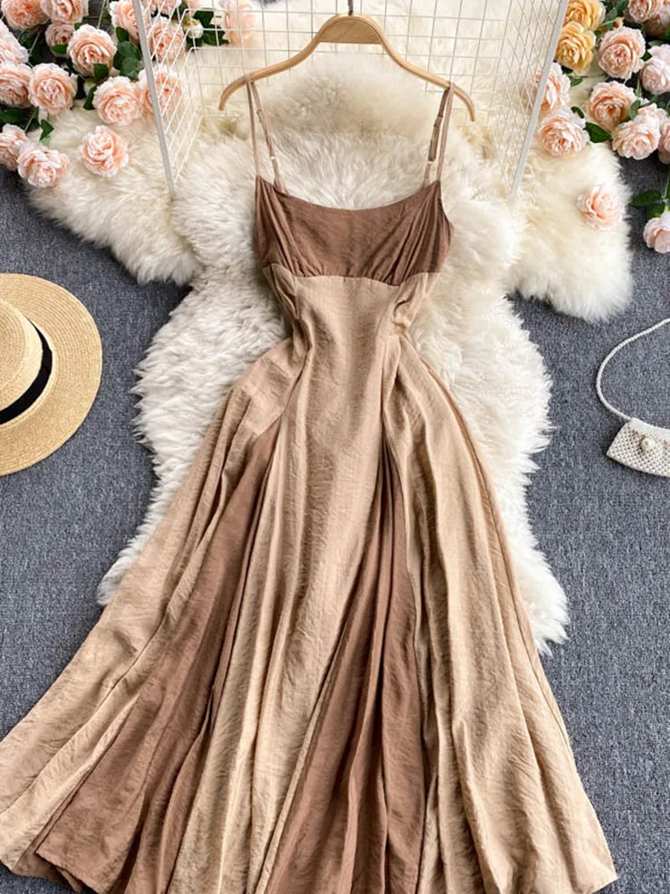 

ZRFTVCXKY Summer Sexy Beach Dresses Women Elegant Spaghetti Strap Sleeveless Slim High Waist Fashion Holiday Long Dress
