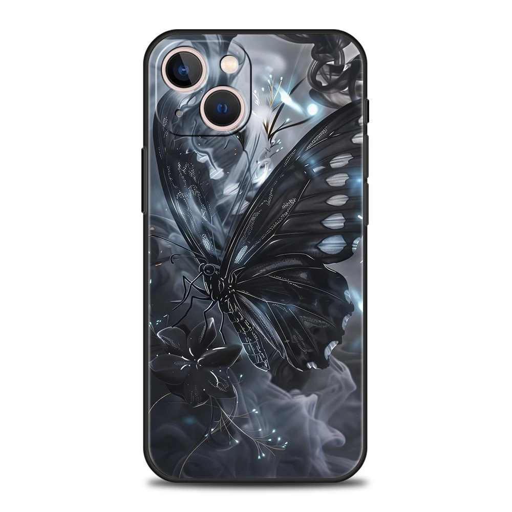 Weiche TPU-Handyhülle für iPhone 16/15/14/13/12/Pro/Max/16E/11/Pro/7/8/Plus/XS/Max, stoßfeste Schale, schwarz-weißes Schmetterlingsmuster – Detail 5