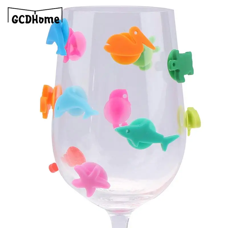 Christmas Silicone Marine Animals Wine Glass Marker Drinking Cup Identifier Tag Signs for Party (Mixed Colors) 12Pcs/Set