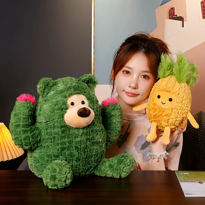 Kawaii Cartoon Cactus Pineapple Plush Toy Anime Stuffed Fruits Plants Plushies Doll Cute Soft Kids Toys for Girls Xmas Gifts