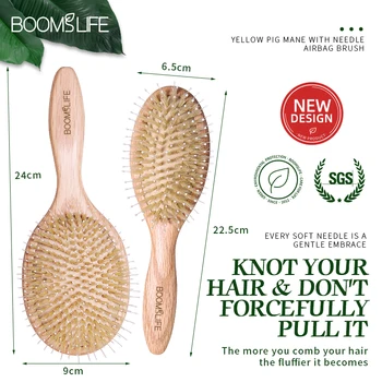 Boomslife Custom Name Boar Bristle Hair Brush Mix Nylon Oak Wood Comb for Hair Women Scalp Massage Detangling HairBrush Barber