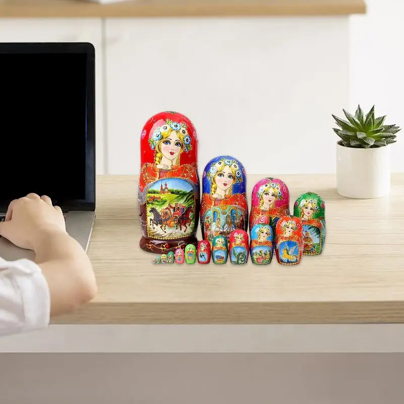 

Russian Nesting Dolls 15PCS Wooden Matryoshka Nesting Toys Stacking Nesting Toys Set Fine Motor Skills Toys For Kid Boys Girls
