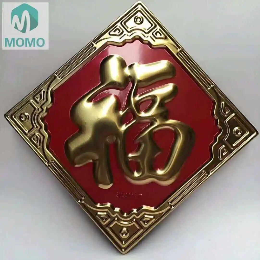 레드 푸 캐릭터 프레스 플라워 304 스테인레스 스틸 농촌 대형 도어 윈도우 장식 도어 패널 화이트 레드 배경 보드