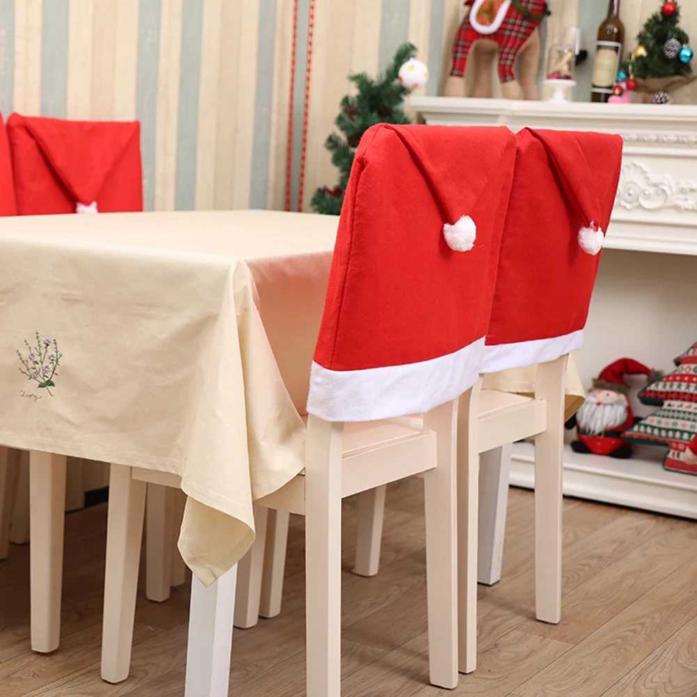 

2/4/6PCS Red Non-Woven Christmas Hat Chair Cover Comfortable Armchair Cover Decoration For Chair Stool Armchair