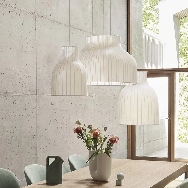

Wabi Sabi Silk Fabric LED Pendant Lights For Living Room Retro Lantern Chandelier Dining Room Loft Hanging Lamps Lustre Fixtures