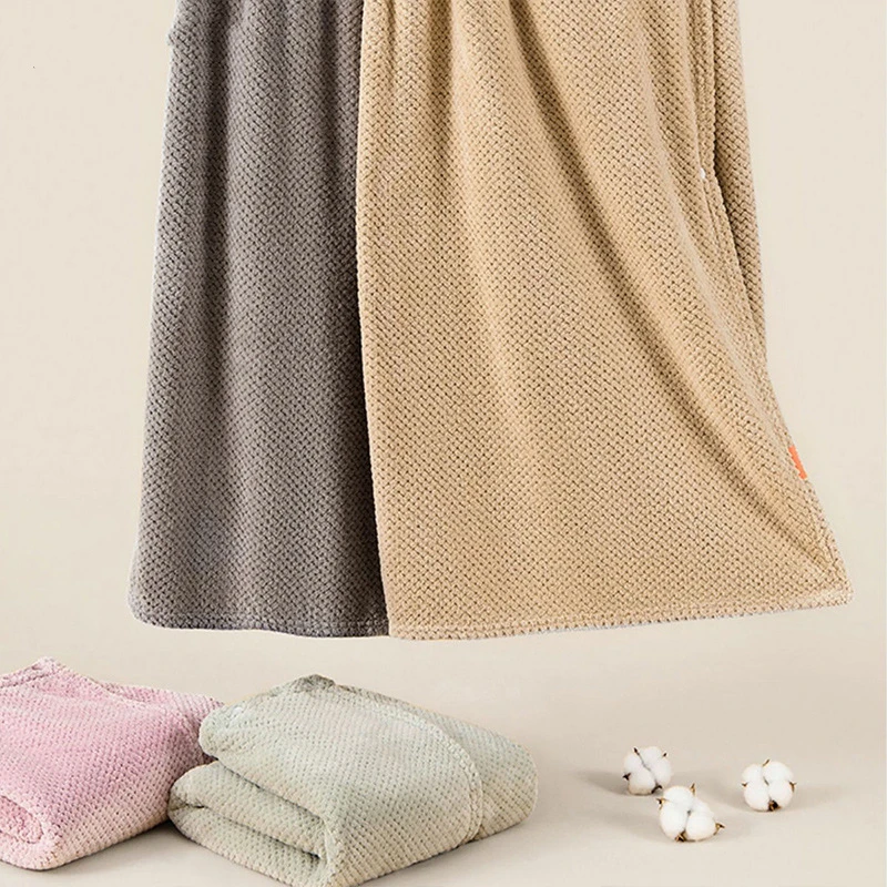 Coral Velvet Can Wear Bath Towel Female Pineapple Check Bathrobe Medium Long Loungewear Absorbent Beauty Salon Nightdress