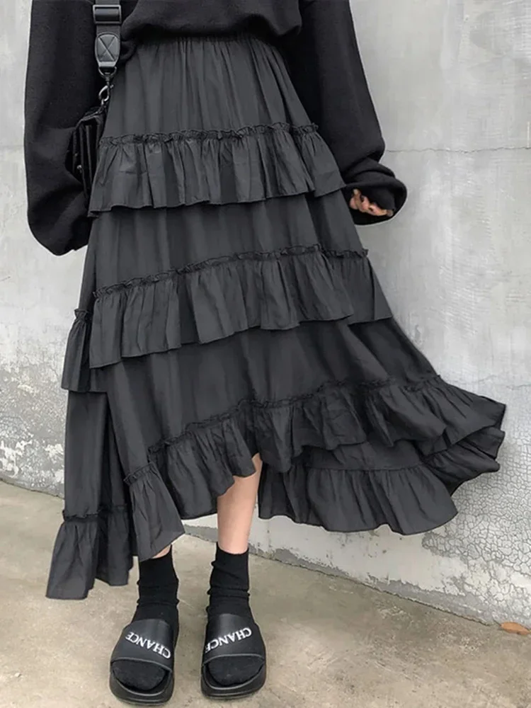

Fashionable Women's Patchwork Asymmetrical Low Pleated Skirts New Version Versatile High Waisted Women Solid Color Half Skirt