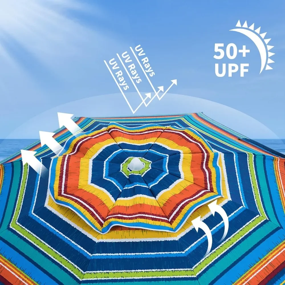 Beach Umbrellas for Sand Heavy Duty Wind Portable, 6.5ft Outdoor Umbrella with Sand Anchor and Protection 4