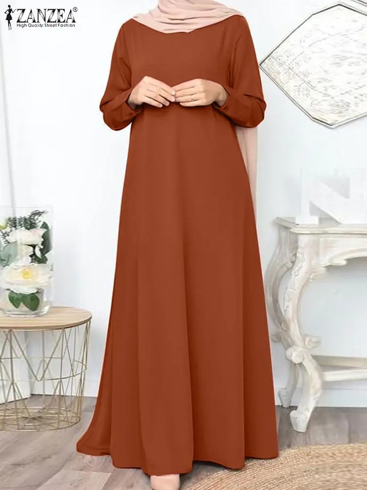 

2023 ZANZEA Women Muslim Dress Fashion Long Sleeve Dresses Eid Mubarek Abaya Turkey Kaftan Islamic Vestido Abayas For Women Robe