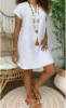 Summer Loose Solid Color Short Sleeve V-Neck Cotton Linen Dress Women's Fashion Comfortable Breathable Clothing