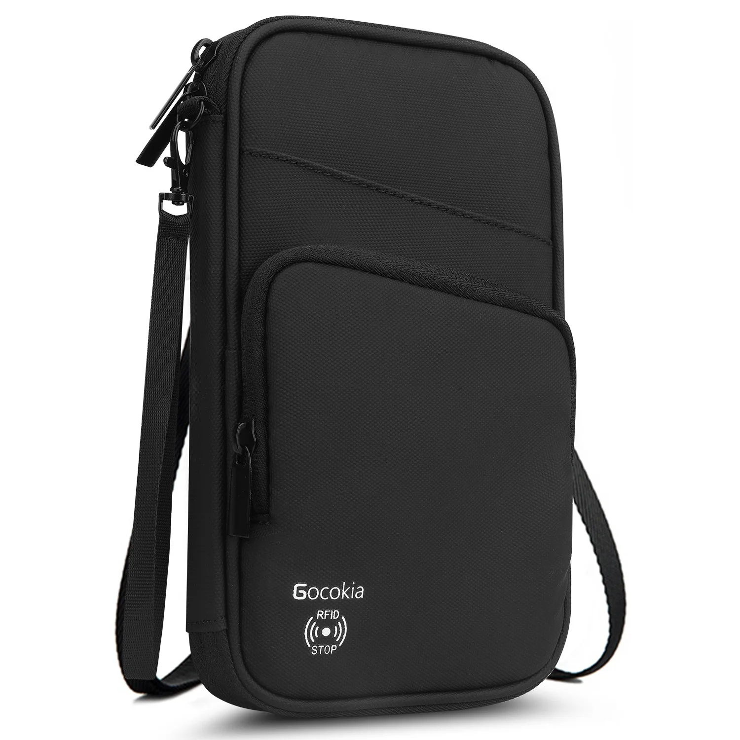 Multi Pocket Passport Bag Travel Wallet with Shoulder Strap-Family Passport Holder of 5, RFID Blocking Passport Wallet for Men W