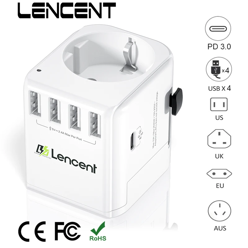Универсальный дорожный адаптер LENCENT универсальное зарядное устройство для