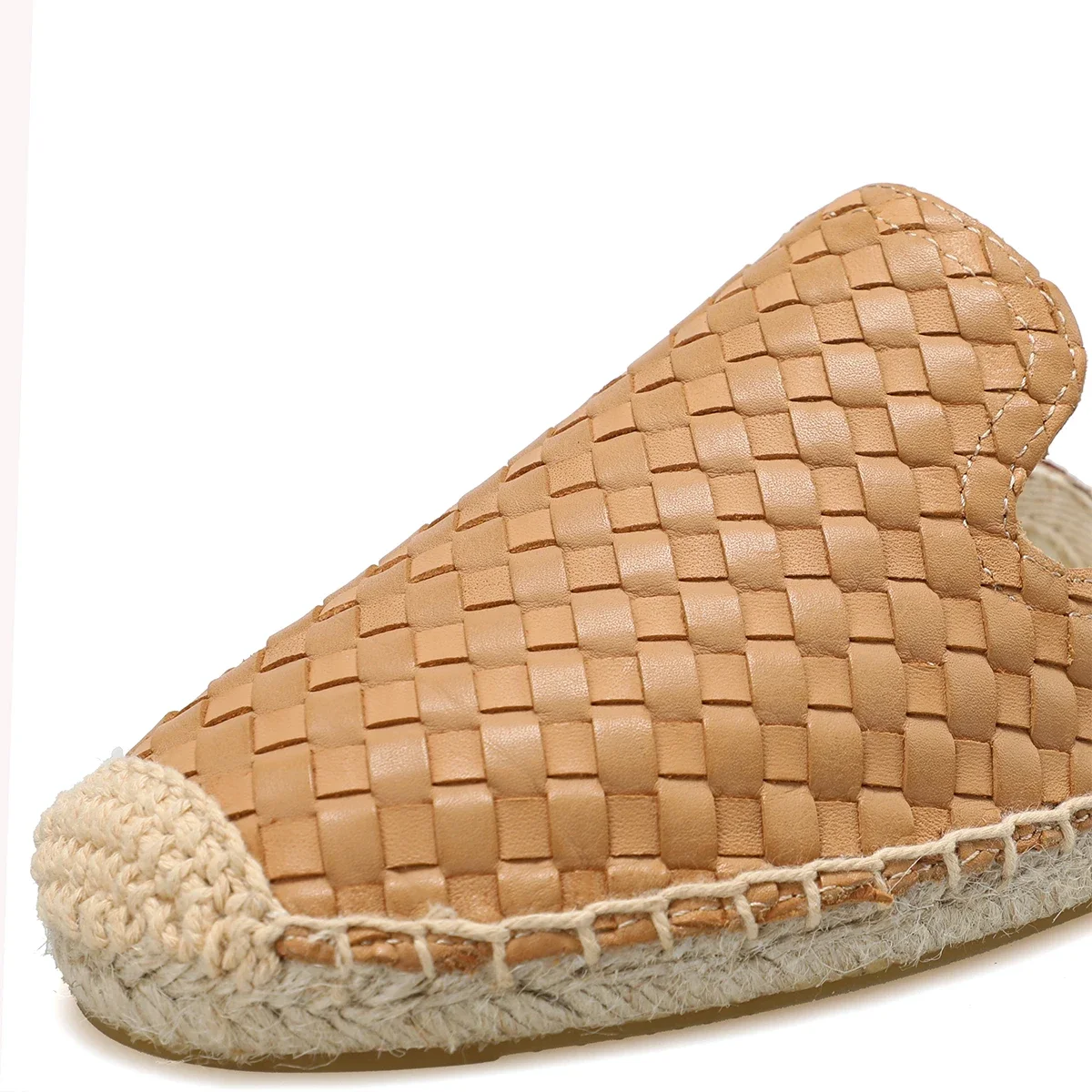 Female Slippers Genuine Leather Summer Flops Flat Mules Closed Pointed Toe Backless Sandals Comfortable Slides Shoes
