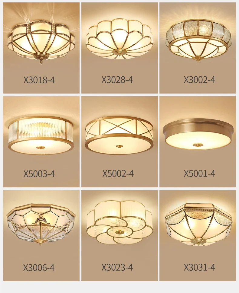 Retro Copper Ceiling Light LED Round Glass Lamp Nordic Bedroom Room Lighting Living Room Study Staircase Entrance Balcony Light