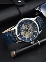 LONGLUX automatic watch rome wholesale mechanical wristwatches waterproof hollow leather mens watch men gift