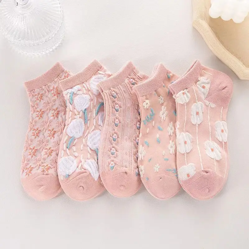 여성 양말 짧은 보트 보이지 않는 Chaussette Femme Skarpety 코튼 발목 Meias 양말, 여성 통기성 Calcetines Mujer, 5 쌍