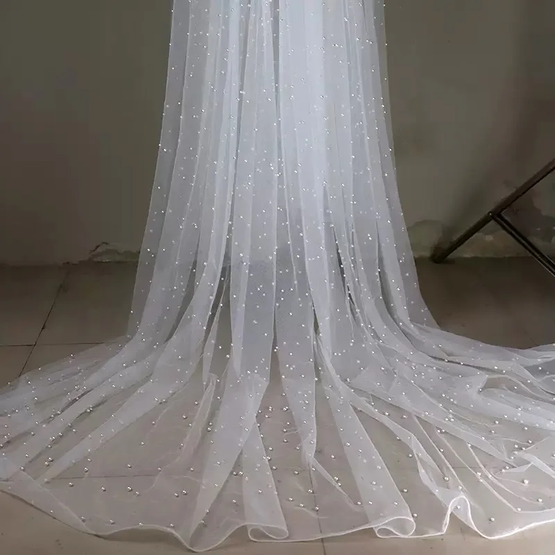 Pearls Soft Mesh Sheer Tulle Fabric Swiss Tulle for Bridal Veil Dress Illusion Wedding Dress White Ivory Black 150cm