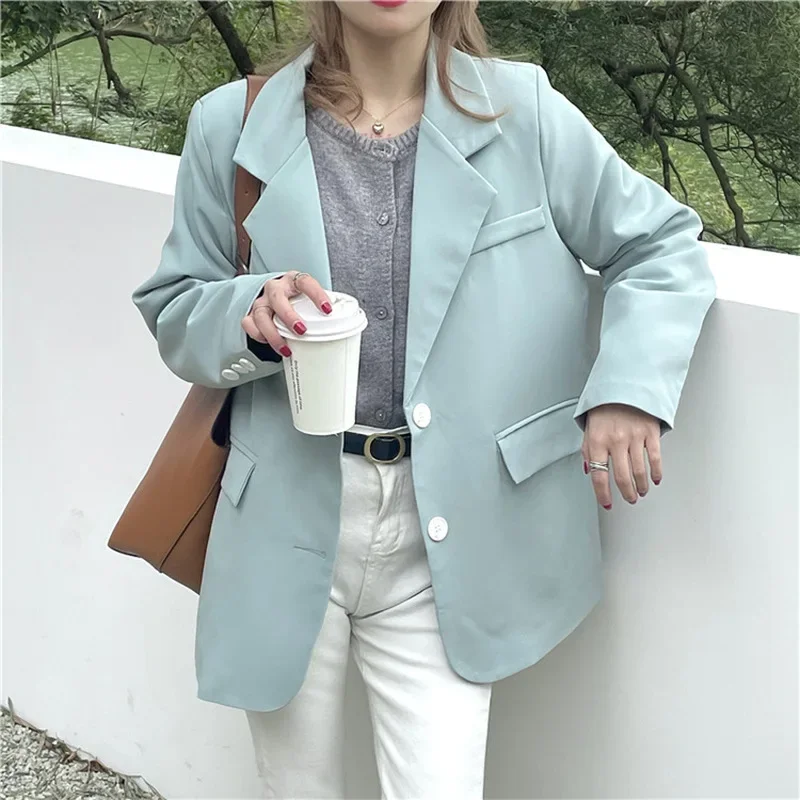 

Women Green Elegant Commuter Blazers Single Breasted Solid Colors Casual Suit 2023 Spring Autumn New Fashion Loose Sweet Blazer