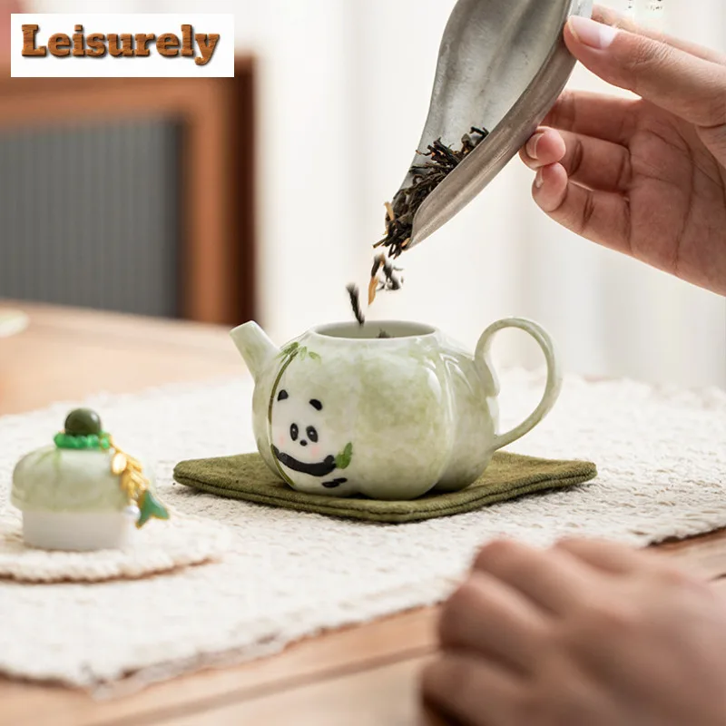 150ml Hand-painted Panda Pumpkin Teapot Luxury Tea Infuser Pot Tea Making Kettle With Strainer For Tea Accessories Ornaments