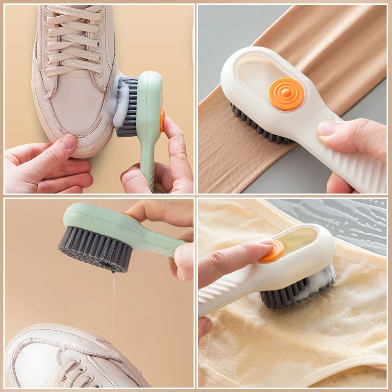 1pc Press-type Liquid Dispensing Shoe Brush, Multifunctional Soft Bristle  Cleaning Brush For Shoes And Clothes, Home Use