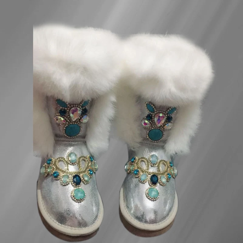 

Color diamond hand custom high top boots Fur Walking Sports plus size women 35-44