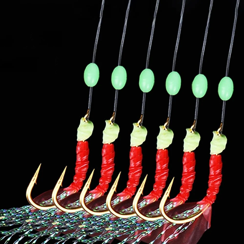 6 Stück 10 Größen Wobbler Sabiki String Hook Rig Angelhaken Leuchtende Bohnen köder Köder Tackle für See-/Süßwasser-Angel zubehör – Detail 8