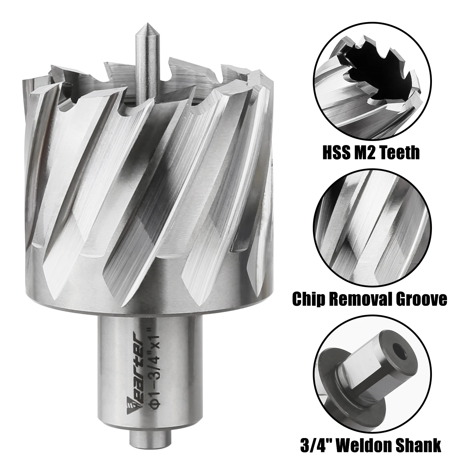Vearter 1/2'' - 2-3/8'' HSS M2 Annular Cutter Core Drill Bit 3/4'' Weldon Shank Hollow Hole Saw Cutter For Metal Steel Iron