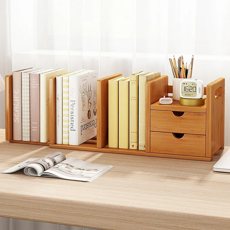 

Natural Bamboo Book Shelf with Drawer Design Simple Modern Storage Shelves Multifunctional Book Organizer Home Furniture