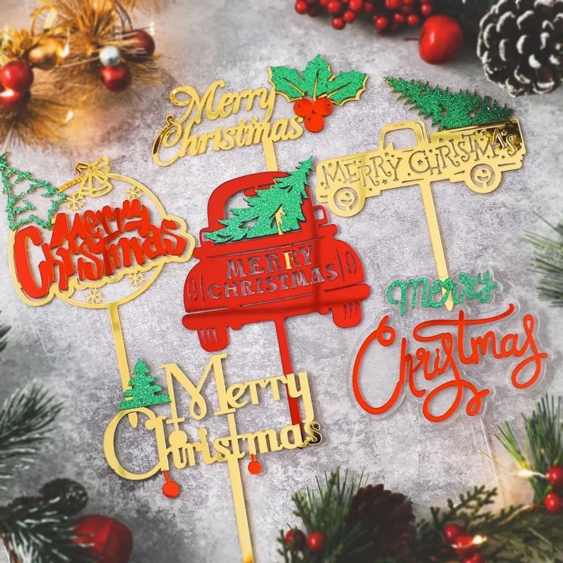 Christmas Cake Decoration INS Style Merry Christmas Acrylic Cake Topper Happy New Year Tree Gold Xmas Party Decoration Supplies