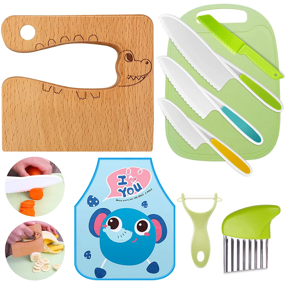 New Kids Cooking Cutter Set Kids Knife Toddler Wooden Cutter Plastic Fruit Knives Children DIY