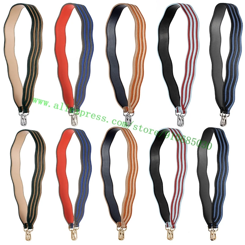 Wavy Edges Striped Real Calfskin Shoulder Strap You For Lady Designer Handbag Women Bag Purse Carry Belt Multi-color