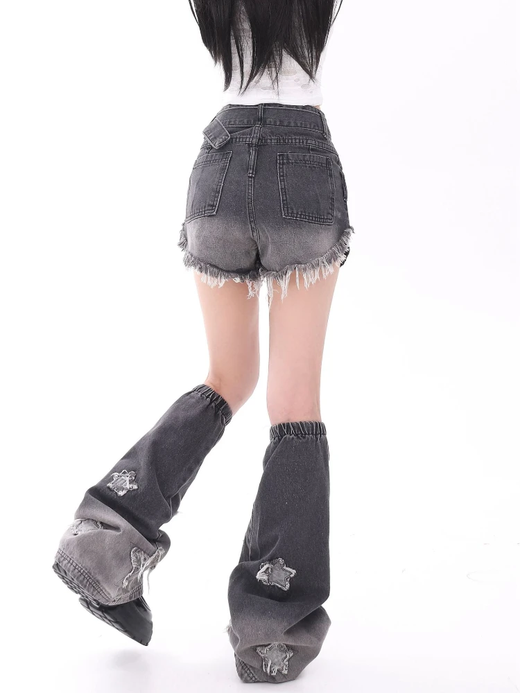 Summer Personalized Jeans Spice Girls Removable Denim Stacked Leggings American Street Fashion Shorts Hot Pants Slouchy Jeans