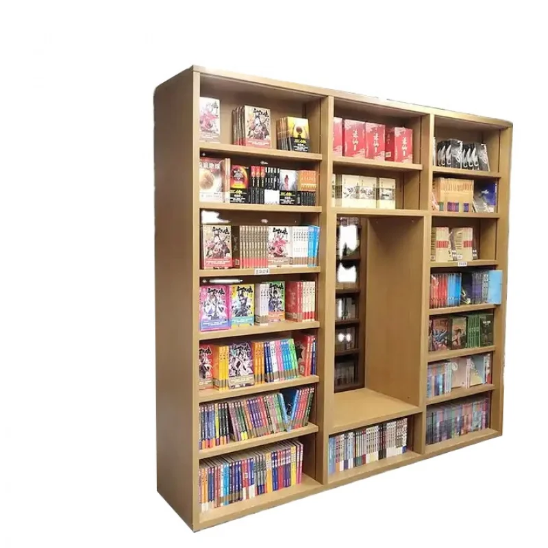 

custom，School Reading Room Double-sided Wooden High Bookshelf Library Furniture Bookcase Custom Bookstore Design Furniture