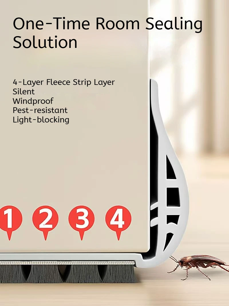 Leiser Türdichtungsstreifen mit Bürste, winddicht, staubdicht, insektensicher, verdickter PVC-Türzugluftstopper, Boden, Wetterschutz – Detail 4