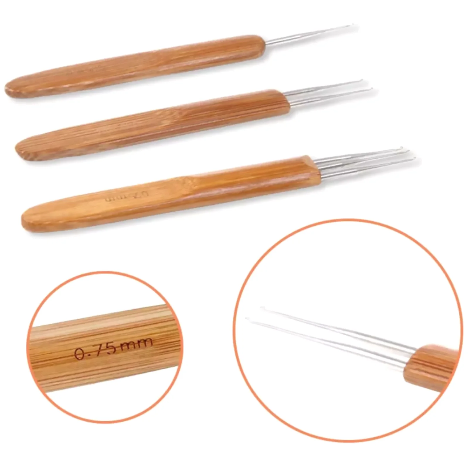 

3Pcs 0.75mm Dreadlock Needle Bamboo Handle Crochets Hook With 2Pcs Hair Locking Tool Kit For Crochet Braids Braiding Hair Making