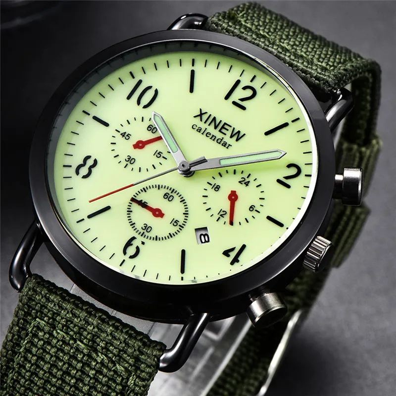 Students XINEW Brand Watches Men Boys Fashion Nylon Band Sports Army Date Quartz Watch Black Erkek Barato Saat Montre Homme 2024