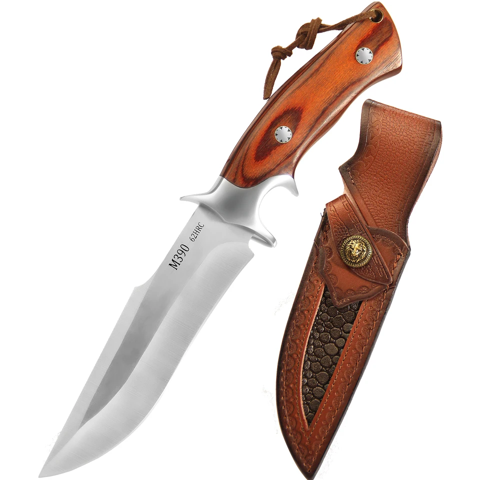 M390 Fixed Blade Hunting Knife with Leather Sheath