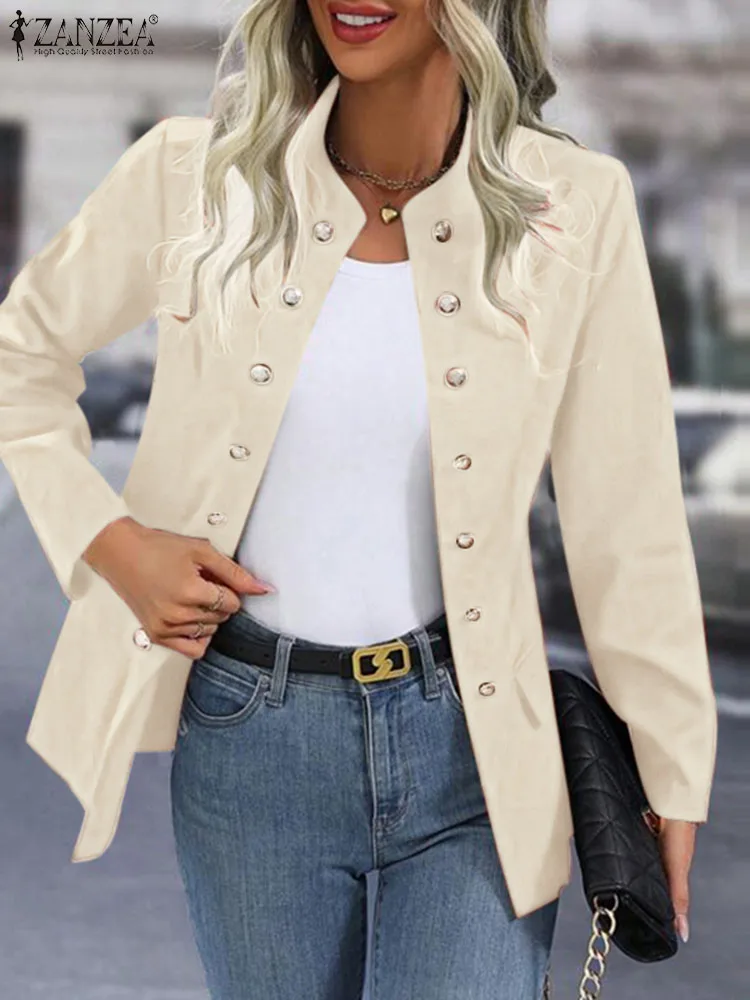 2024 Spring Holiday OL Waisted Jacket ZANZEA Women Long Sleeve Jackets Fashion Stand Collar Coat Casual Double Buttons Outwears