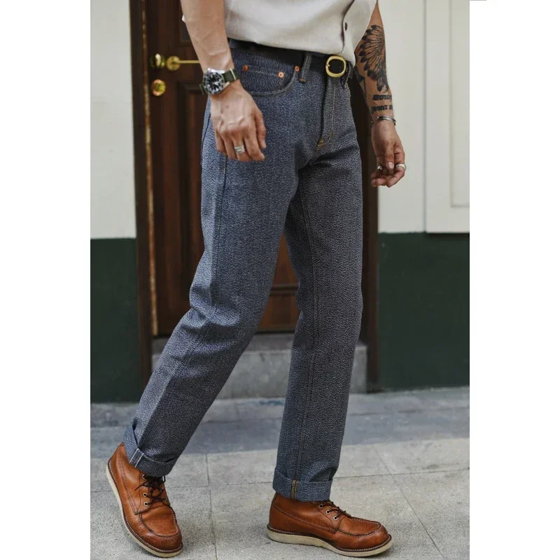 Sauce Zhan  Mens Jeans salt and papper Jeans for Men Sanforized Selvedge Denim Overalls Jeans Straight Fit 15.5 Oz 4