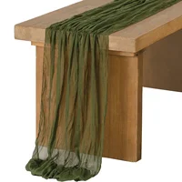 2PCS Olive Moss Green Gauze Semi-Sheer Table Runner Cheesecloth Tablecloth for Wedding Party Bridal Shower Boho Table Decor 1