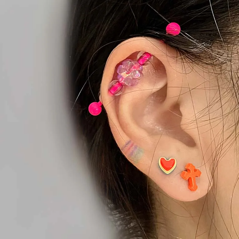 1Pc Ze Stali Nierdzewnej Przemysłowe Piercing Piercing 14G Brzana Kolorowe Arcylic Koralik Y2K Akcesoria Piercing Biżuteria
