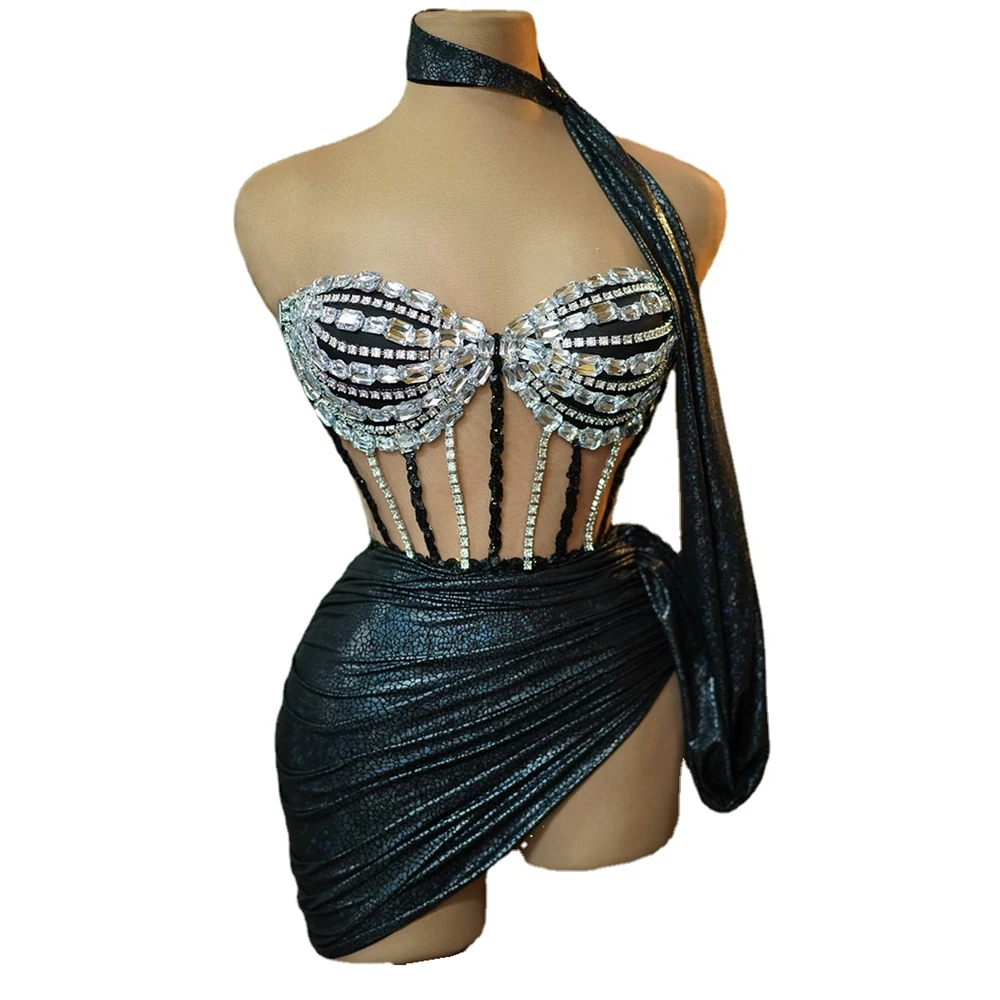 Sexy Tube Bandage Short Dress 2 Pieces Set Women Sparkly Rhinestones ...