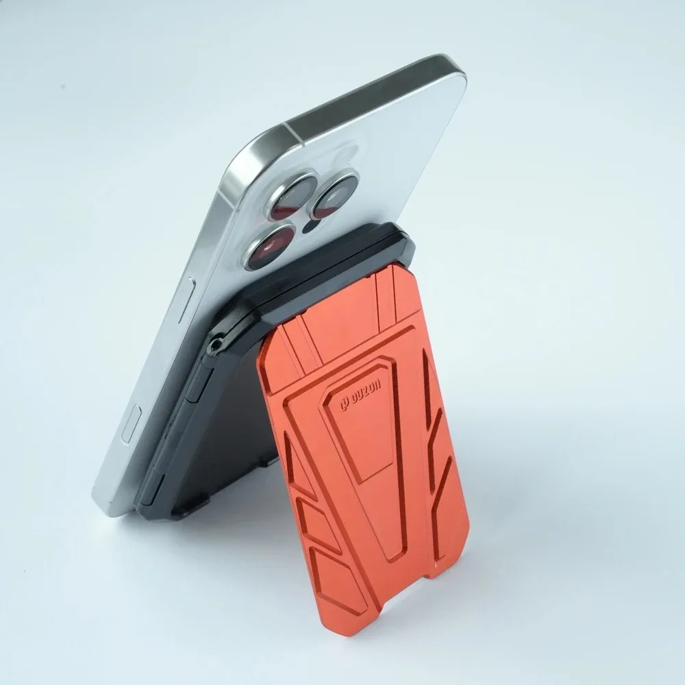 DUZON Armor Hard Magnetic Wallet with Adjustable Metal Kickstand and Detachable Snap-on Card Holder