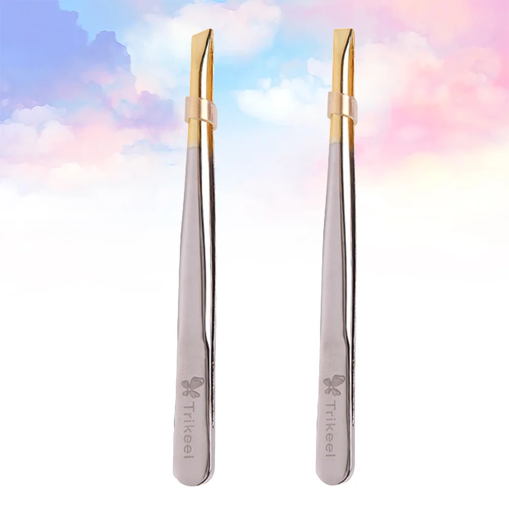 2Pcs Electroplated Stainless Steel Eyebrow Tweezers Eyebrow Clamps Creative Makeup Tweezers (Flat Mouth + Oblique Mouth, 1pc/Eac 3
