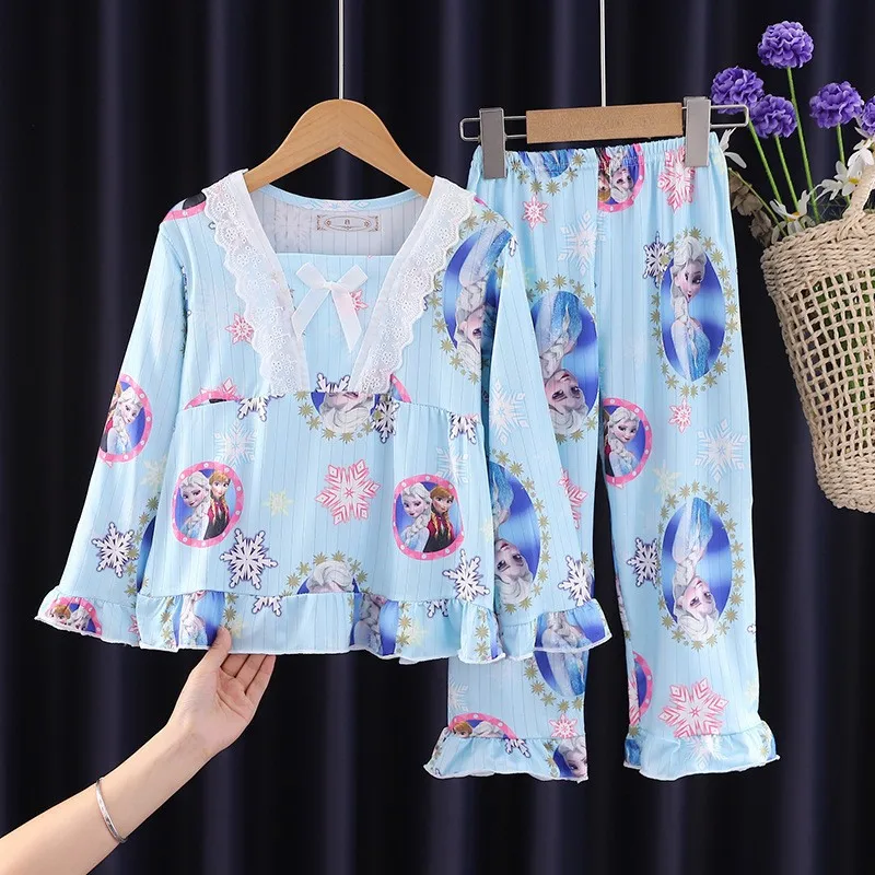 أطقم بيجامة ديزني-الأميرة للفتيات ، ملابس نوم كارتونية جميلة ، جميلة ومريحة ، جيدة التهوية وفضفاضة ، ملابس منزلية ناعمة ، الخريف والشتاء