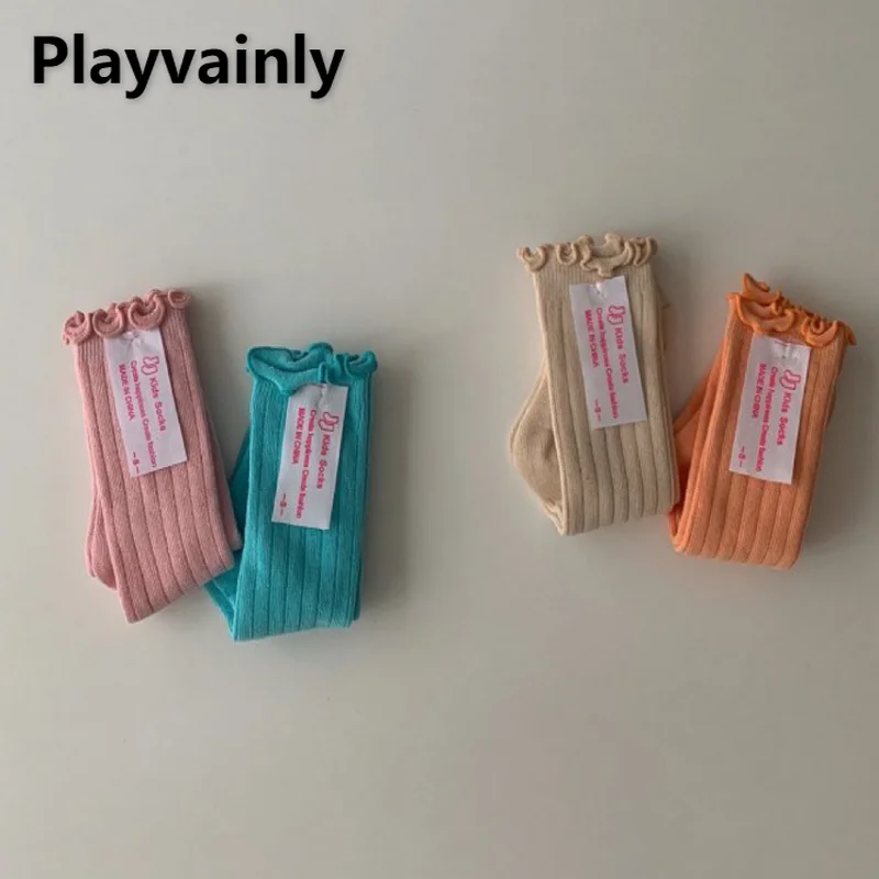 

2022 korean Style Spring Summer Baby Girls Socks Agaric edge cotton Solid color Socks Children Warm Accessory Wear E322