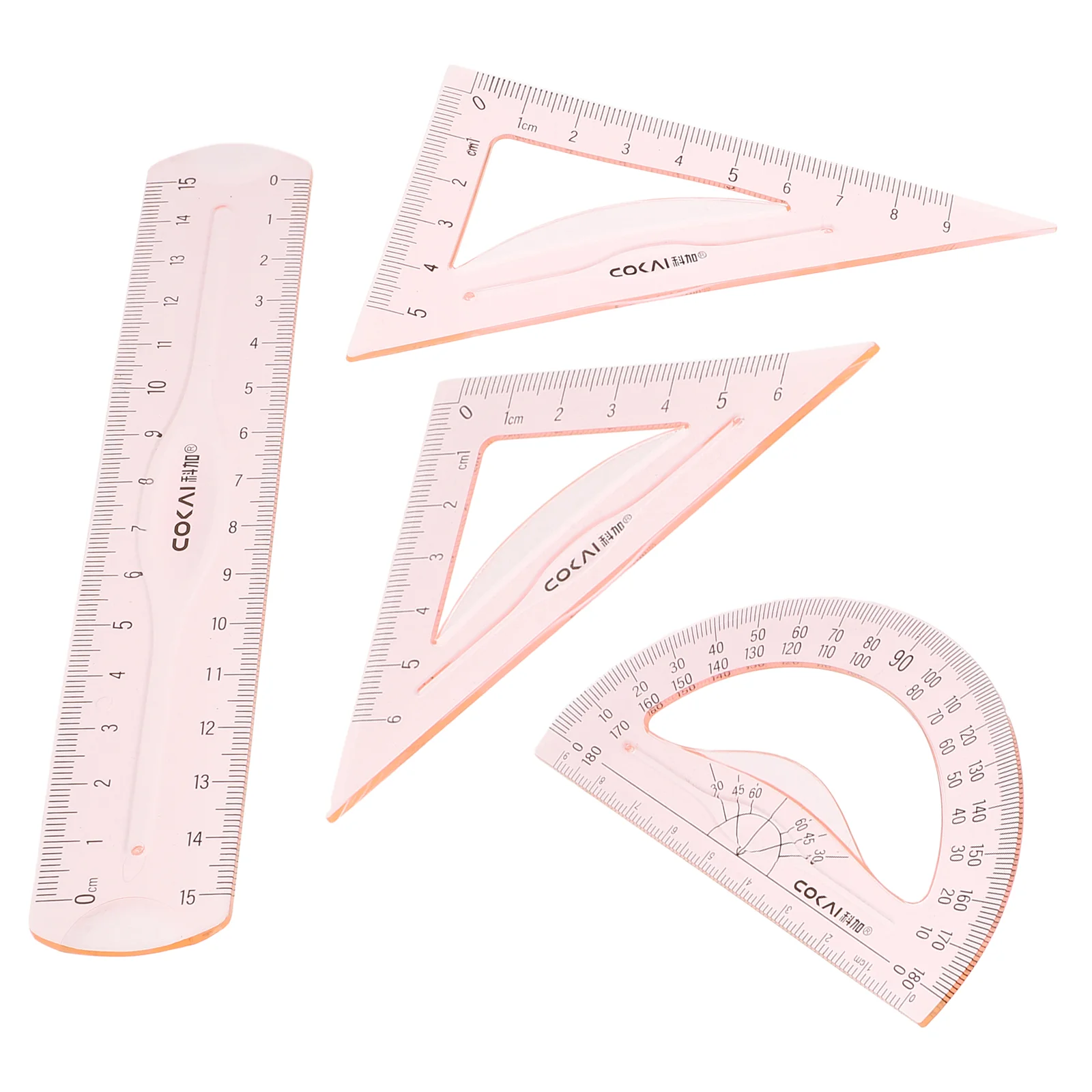 

4pcs/Set Plastic Straight School Supplies Geometry Architectural Scale Ruler Protractors Classroom Set Precise Measuring Ruler