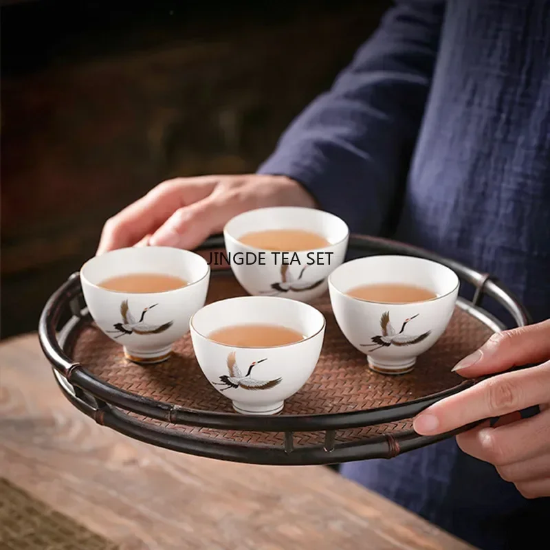 1pcs Chinese Ceramic Tea Cup Hand-painted Bird Pattern Travel Meditation Cup Handmade Tea Bowl Household Tea Set